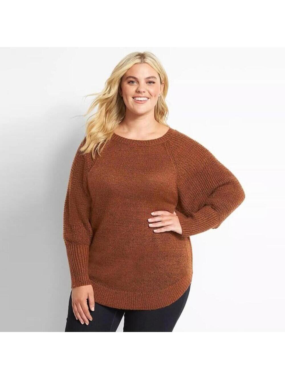 Lane Bryant Sweater Tunic 10 12 NWT Rust Brown Curved Hem Knit Pullover NEW